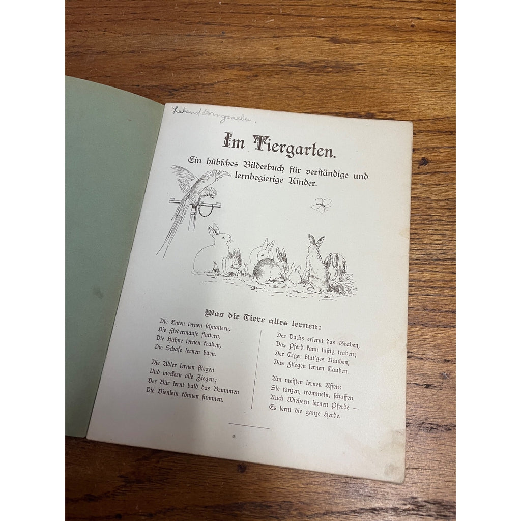 Antique German Childrens Book Im Tiergarten August Specht Zoo Animals c1900