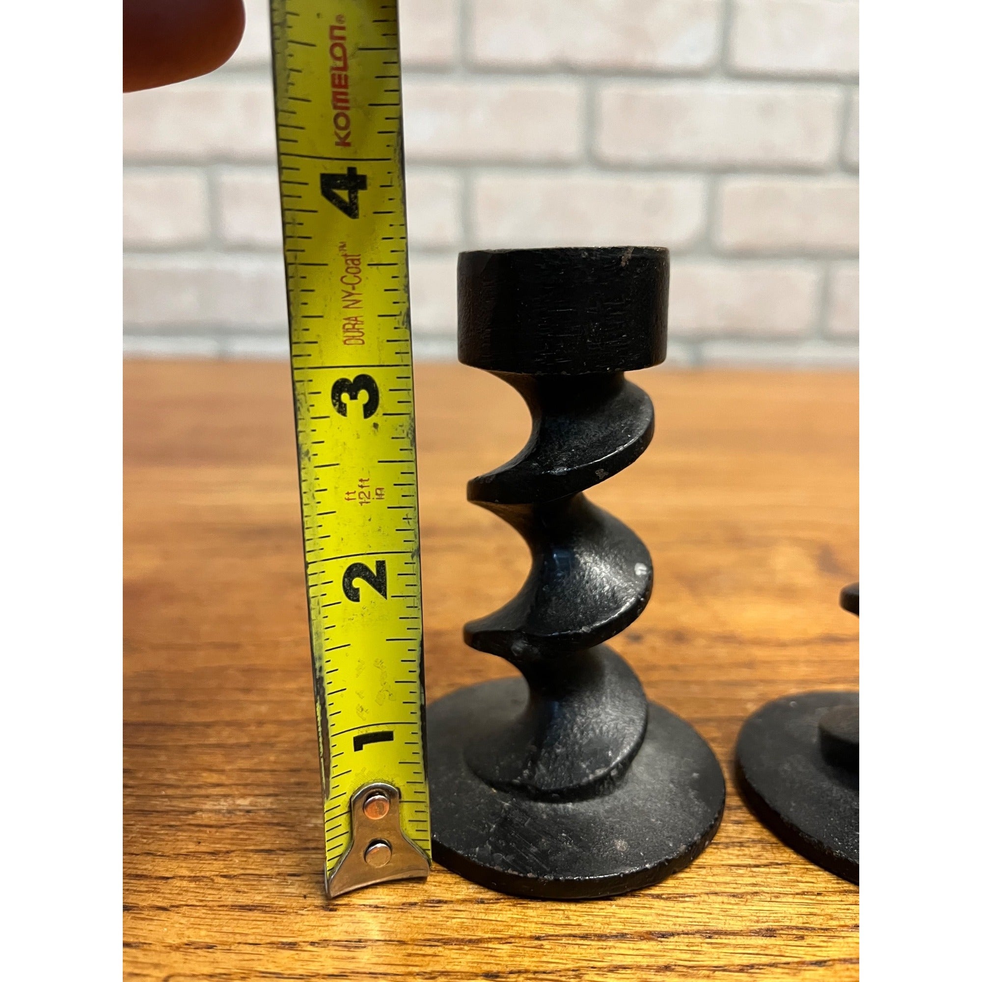 Vintage MCM ‘Image Three’ Michael Harris Brutalist Cast Iron Candleholders Pair