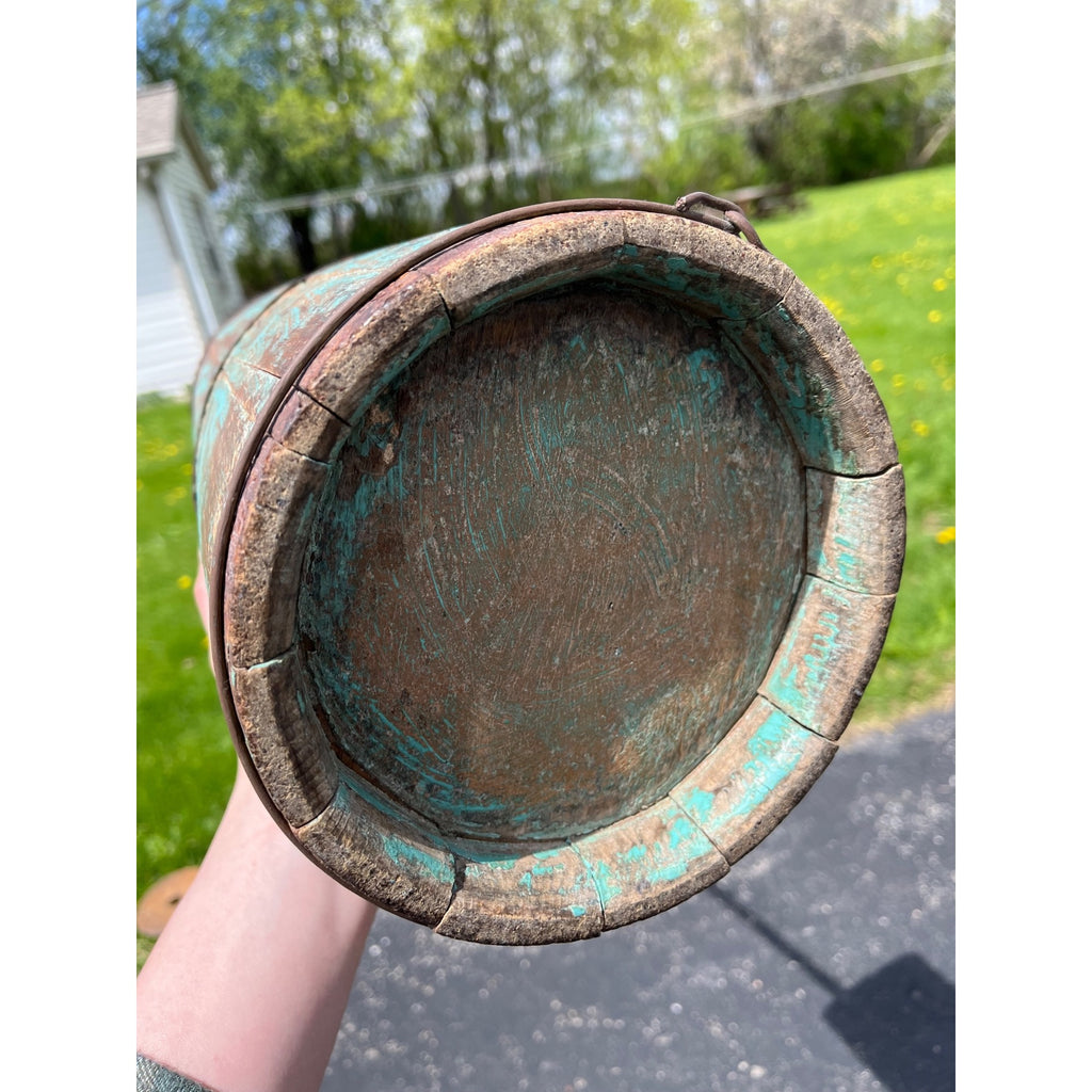 Antique Primitive 19th c. Blue Paint Wooden Staved Shaker Butter Churn AAFA Folk