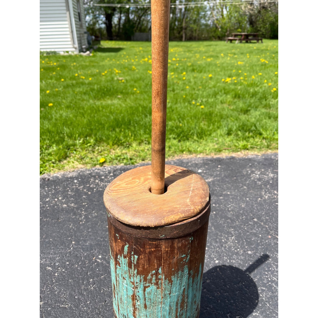 Antique Primitive 19th c. Blue Paint Wooden Staved Shaker Butter Churn AAFA Folk