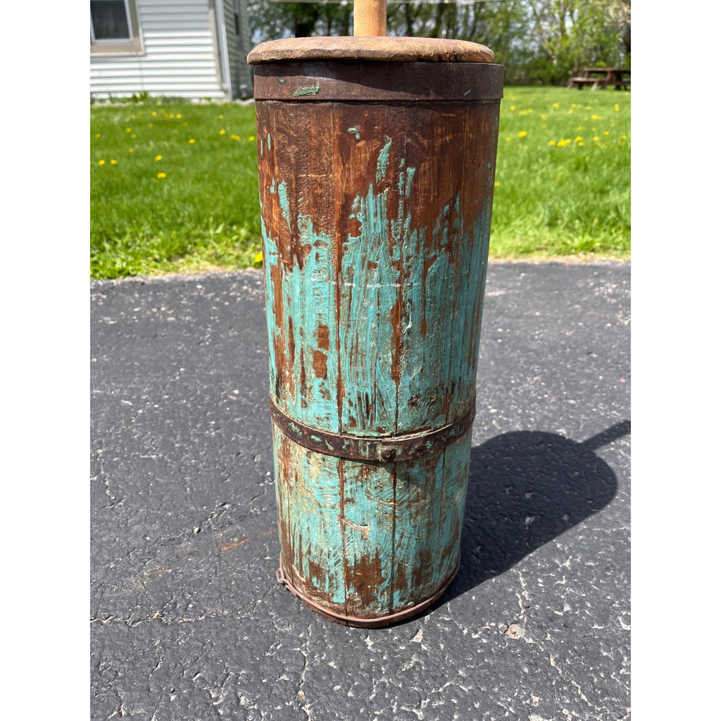 Antique Primitive 19th c. Blue Paint Wooden Staved Shaker Butter Churn AAFA Folk