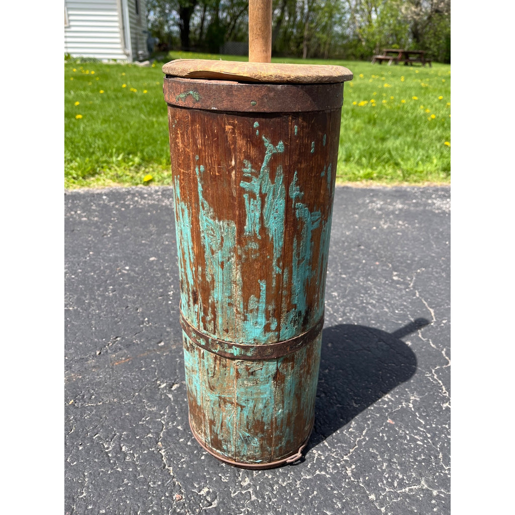 Antique Primitive 19th c. Blue Paint Wooden Staved Shaker Butter Churn AAFA Folk