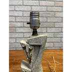 Vintage MCM Chalkware Plaster Table Lamp Atomic Sculptural Speckled Stone Base