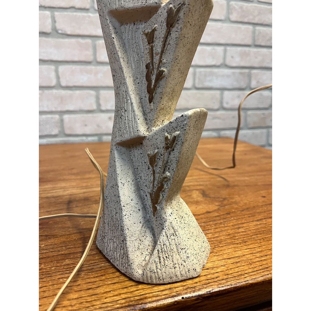 Vintage MCM Chalkware Plaster Table Lamp Atomic Sculptural Speckled Stone Base