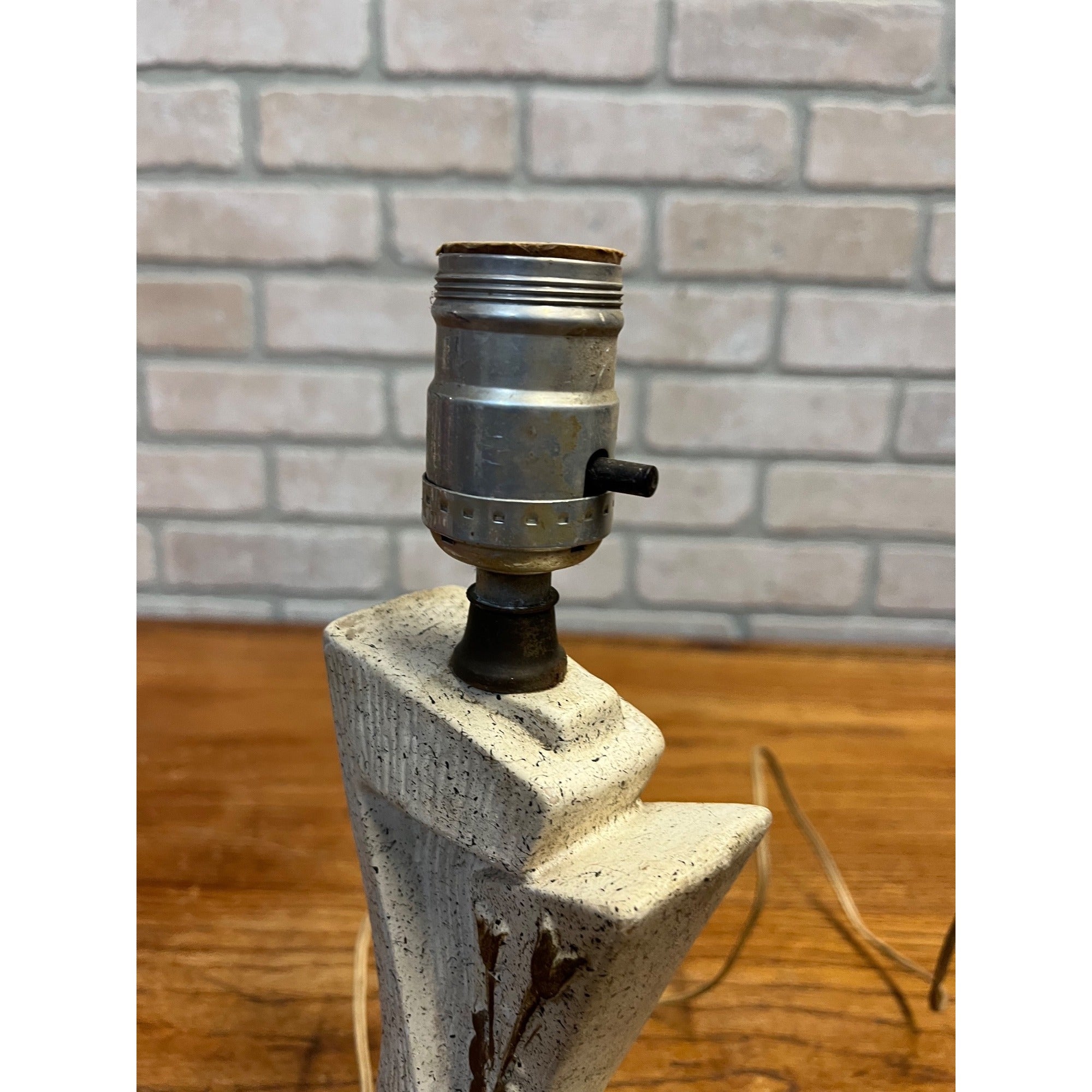 Vintage MCM Chalkware Plaster Table Lamp Atomic Sculptural Speckled Stone Base