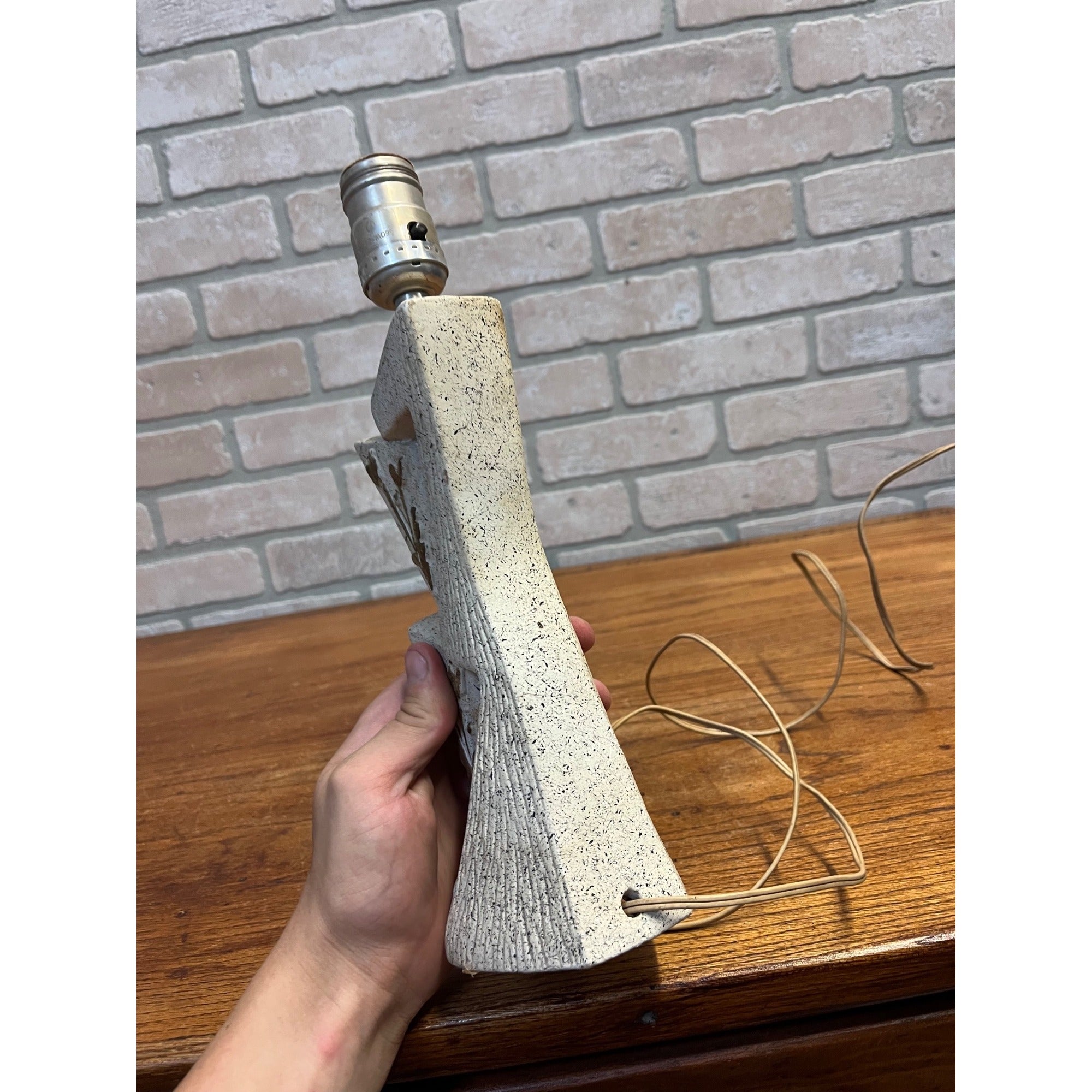 Vintage MCM Chalkware Plaster Table Lamp Atomic Sculptural Speckled Stone Base