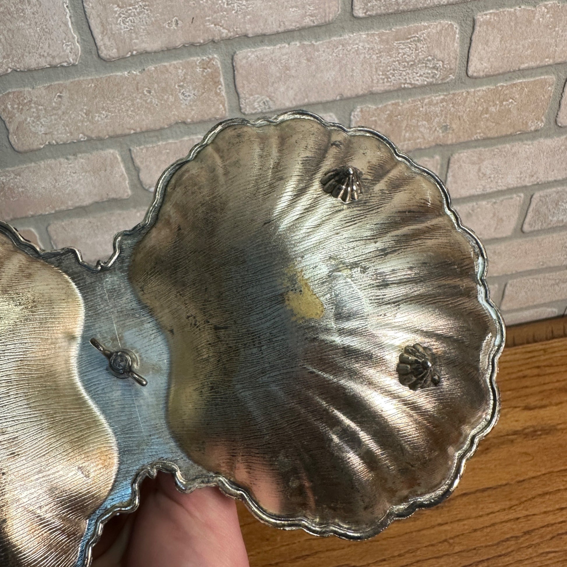 Vintage FB Rogers Silver Company Double Clam Shell Bon Bon Dish W/ Handle