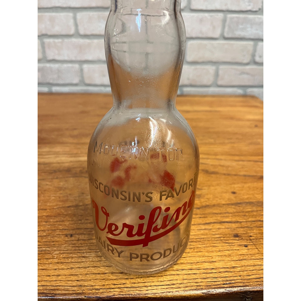 Vintage Verifine "Wisconsin's Favorite" Rounded Milk Bottle "Yes, Sir! It's Good for Grown-Ups Too" Slogan Sheboygan, Wisconsin One Quart