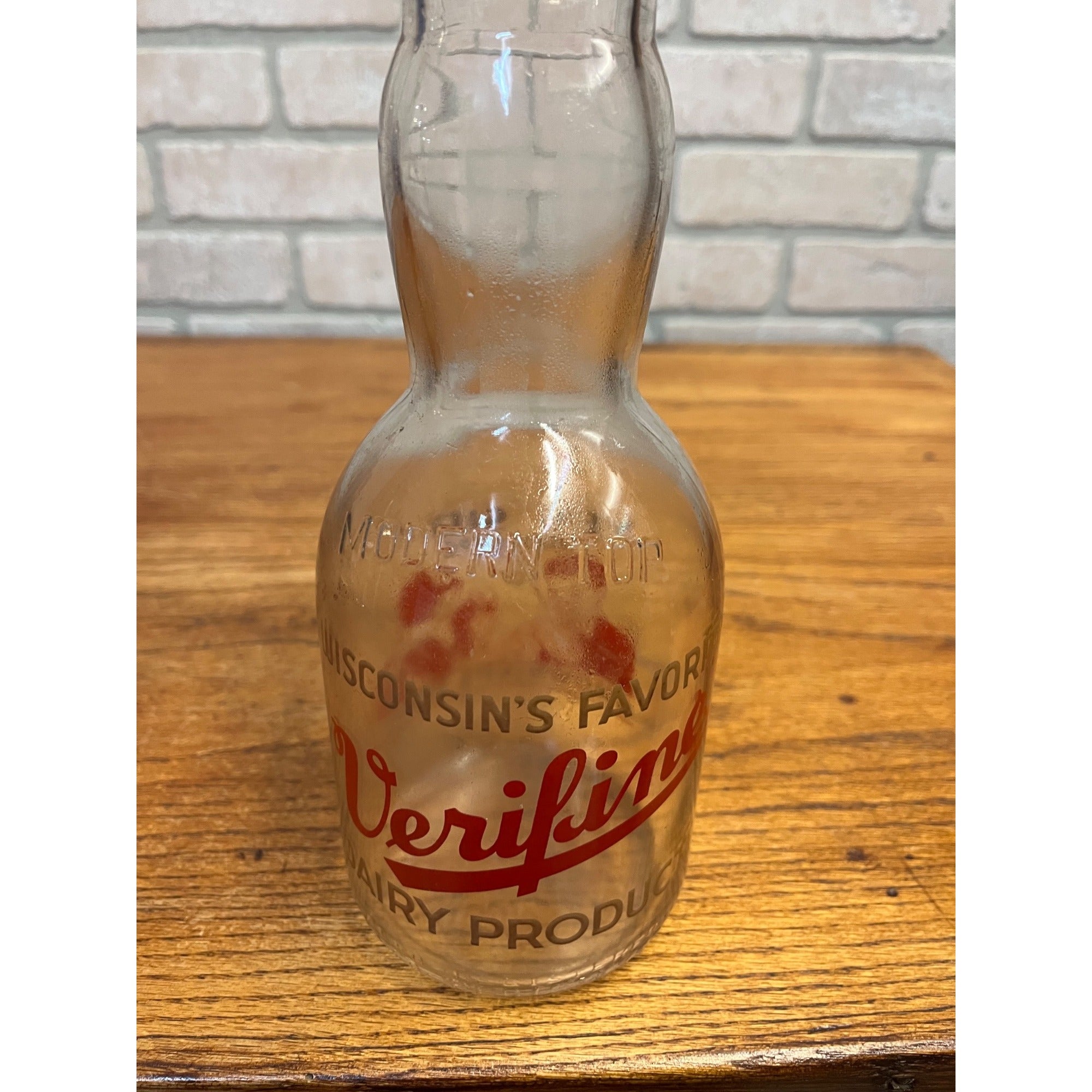 Vintage Verifine "Wisconsin's Favorite" Rounded Milk Bottle "Yes, Sir! It's Good for Grown-Ups Too" Slogan Sheboygan, Wisconsin One Quart