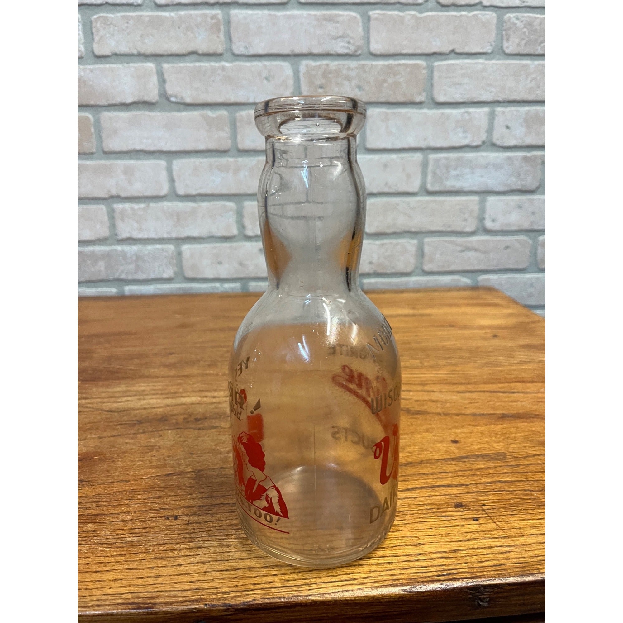 Vintage Verifine "Wisconsin's Favorite" Rounded Milk Bottle "Yes, Sir! It's Good for Grown-Ups Too" Slogan Sheboygan, Wisconsin One Quart