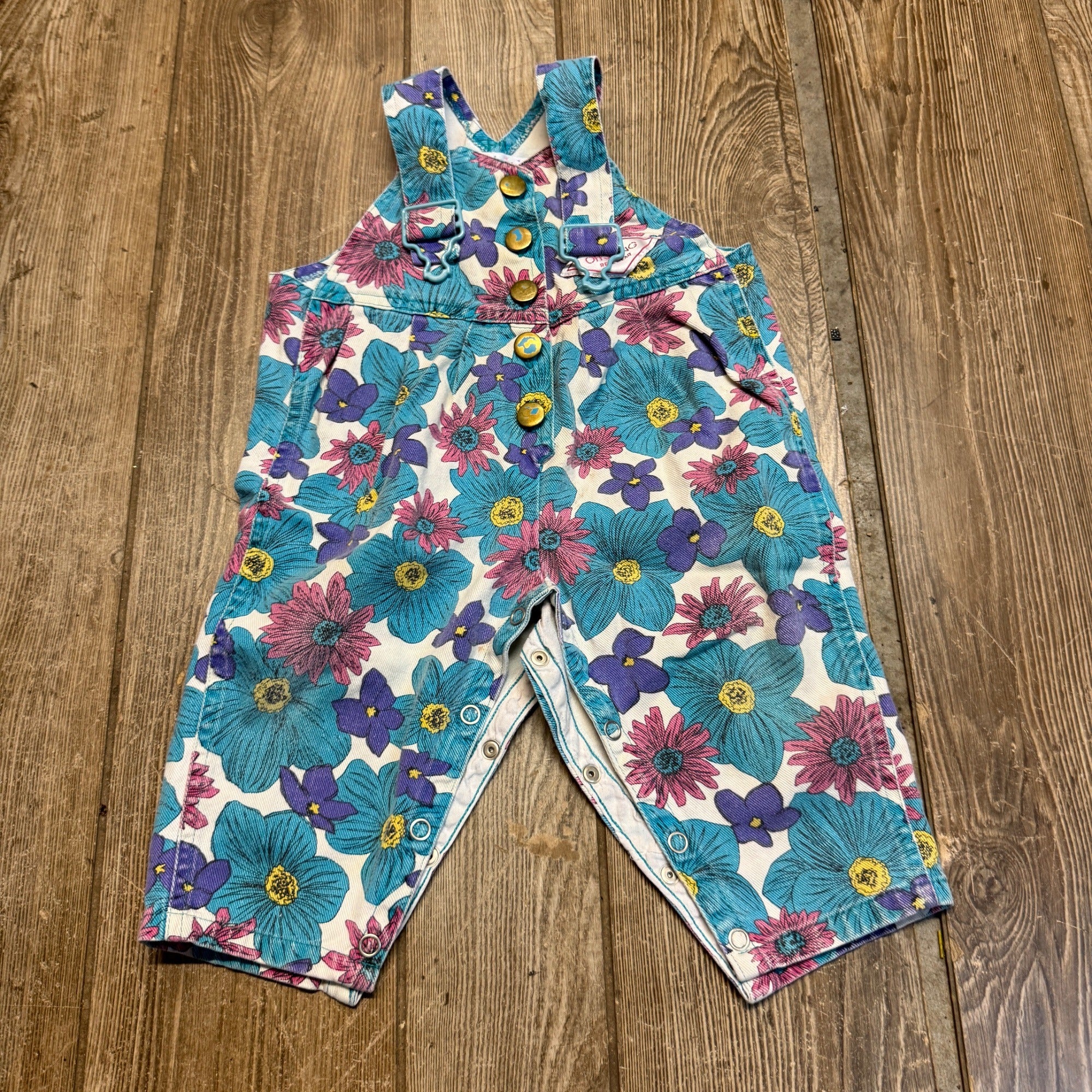 Vintage 90s Offspring 12M Floral Overalls Bibs Shortalls Classic Real Wear