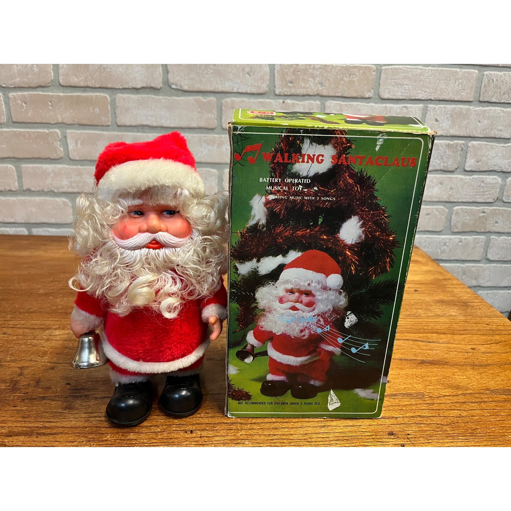 Vintage Walking Santa Claus Figure Battery-Operated Musical Toy Christmas Ringing Bell