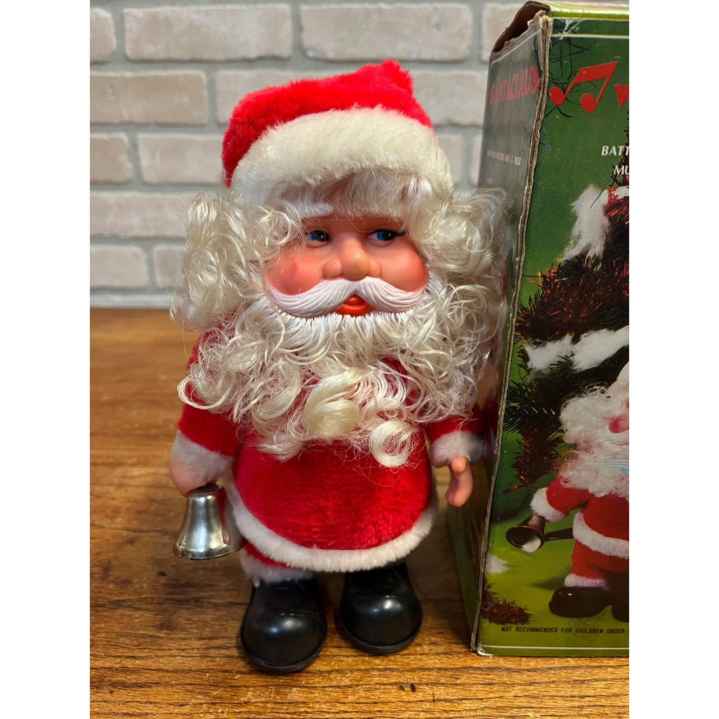 Vintage Walking Santa Claus Figure Battery-Operated Musical Toy Christmas Ringing Bell
