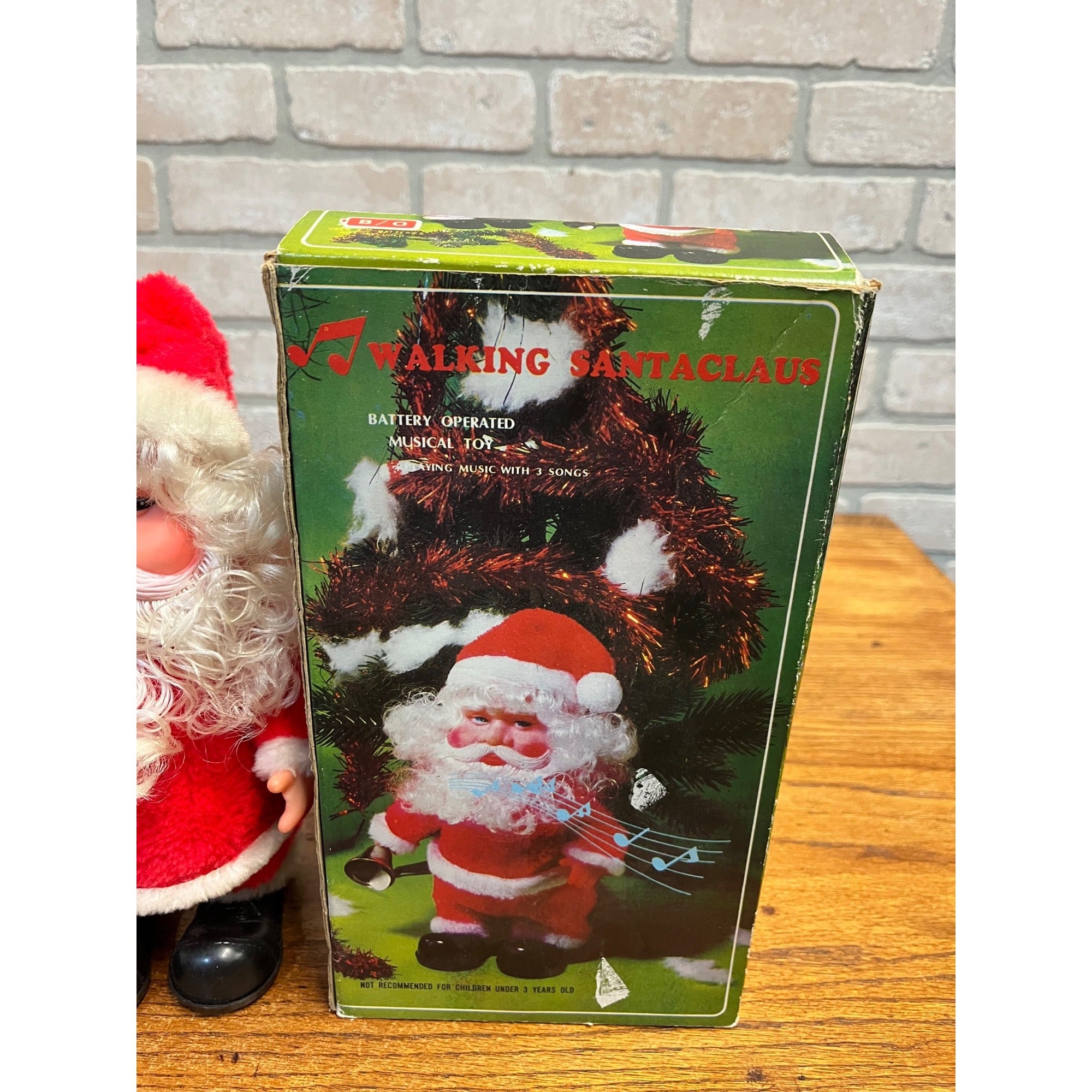 Vintage Walking Santa Claus Figure Battery-Operated Musical Toy Christmas Ringing Bell