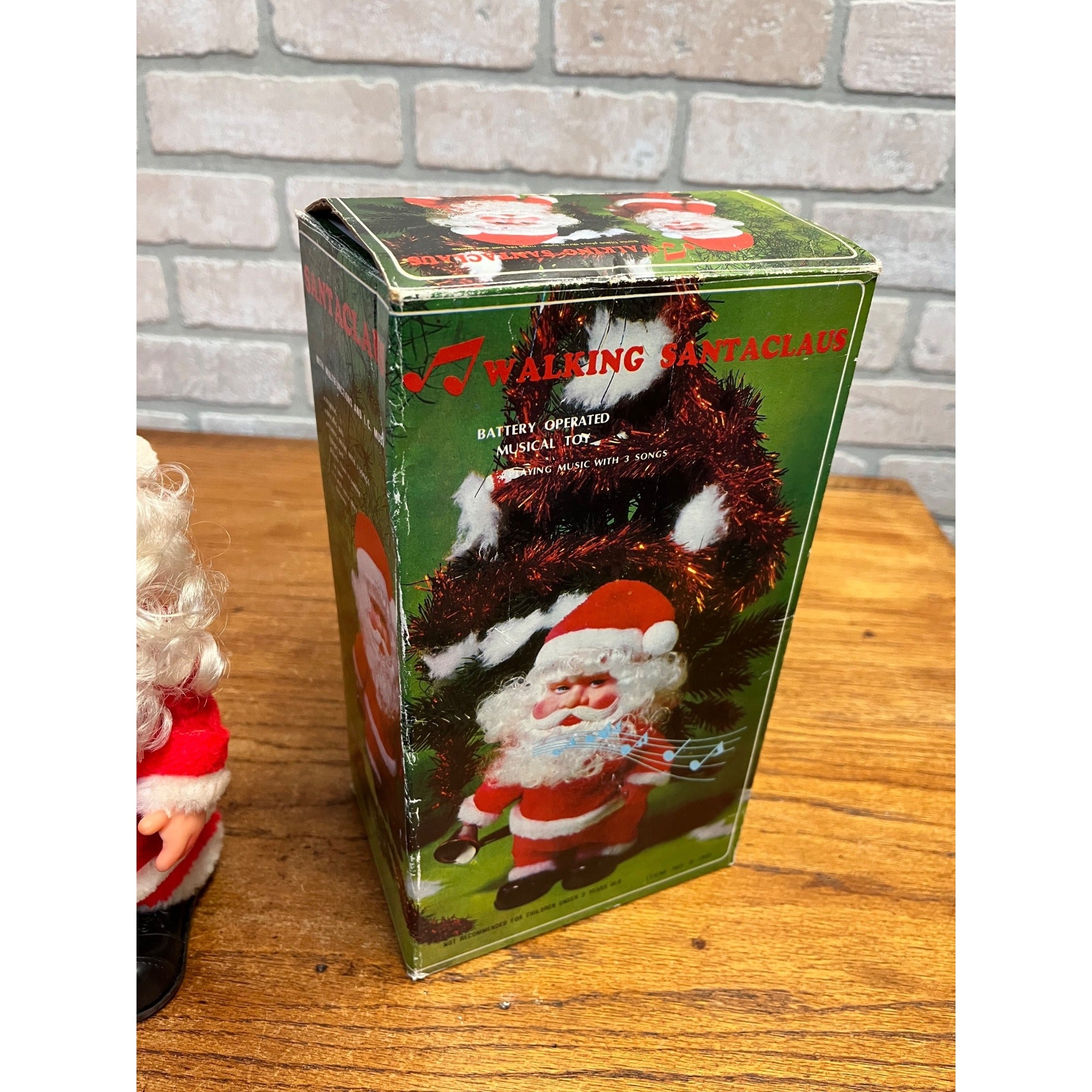 Vintage Walking Santa Claus Figure Battery-Operated Musical Toy Christmas Ringing Bell