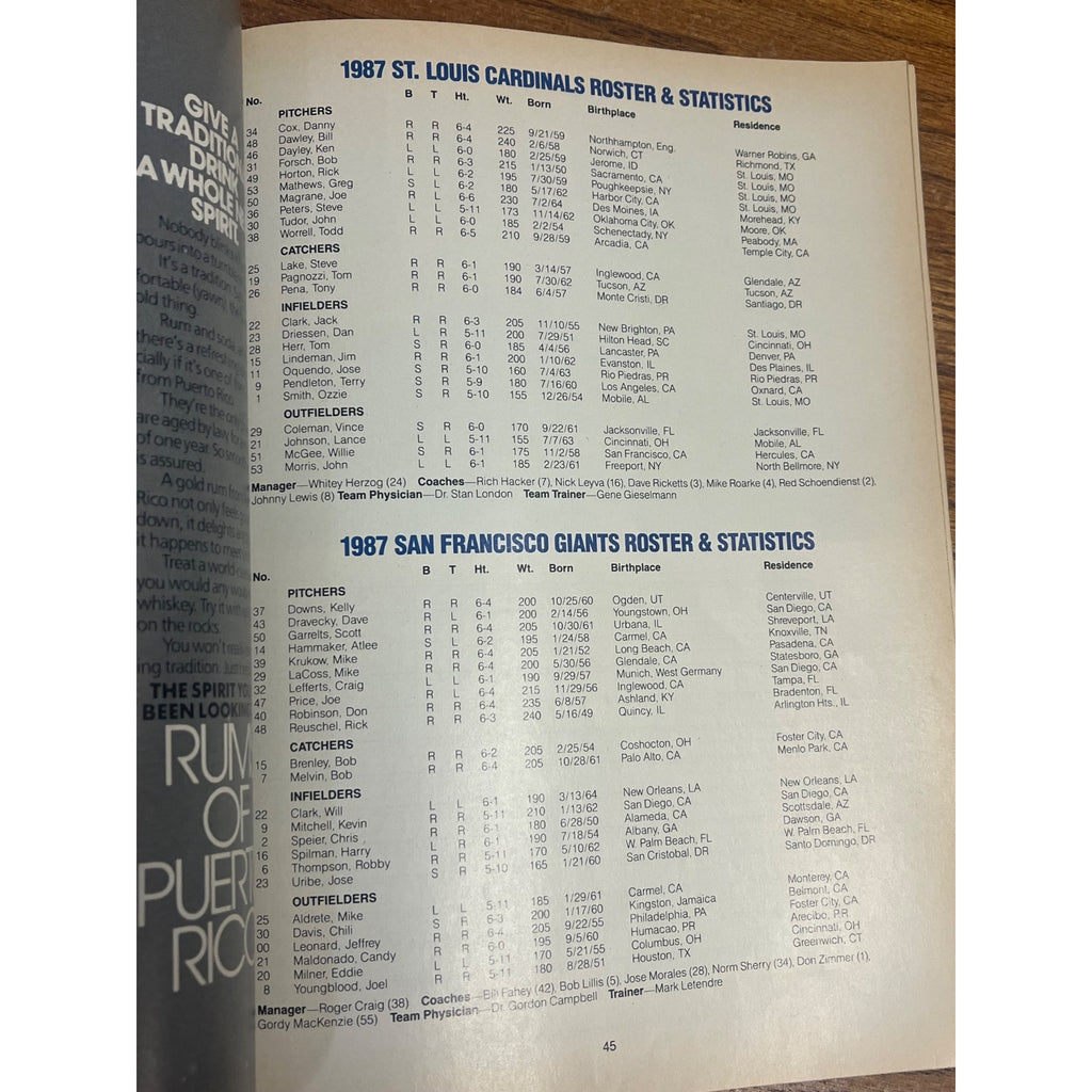 Vintage 1987 MLB Baseball World Series Program St Louis Cardinals Twins Original
