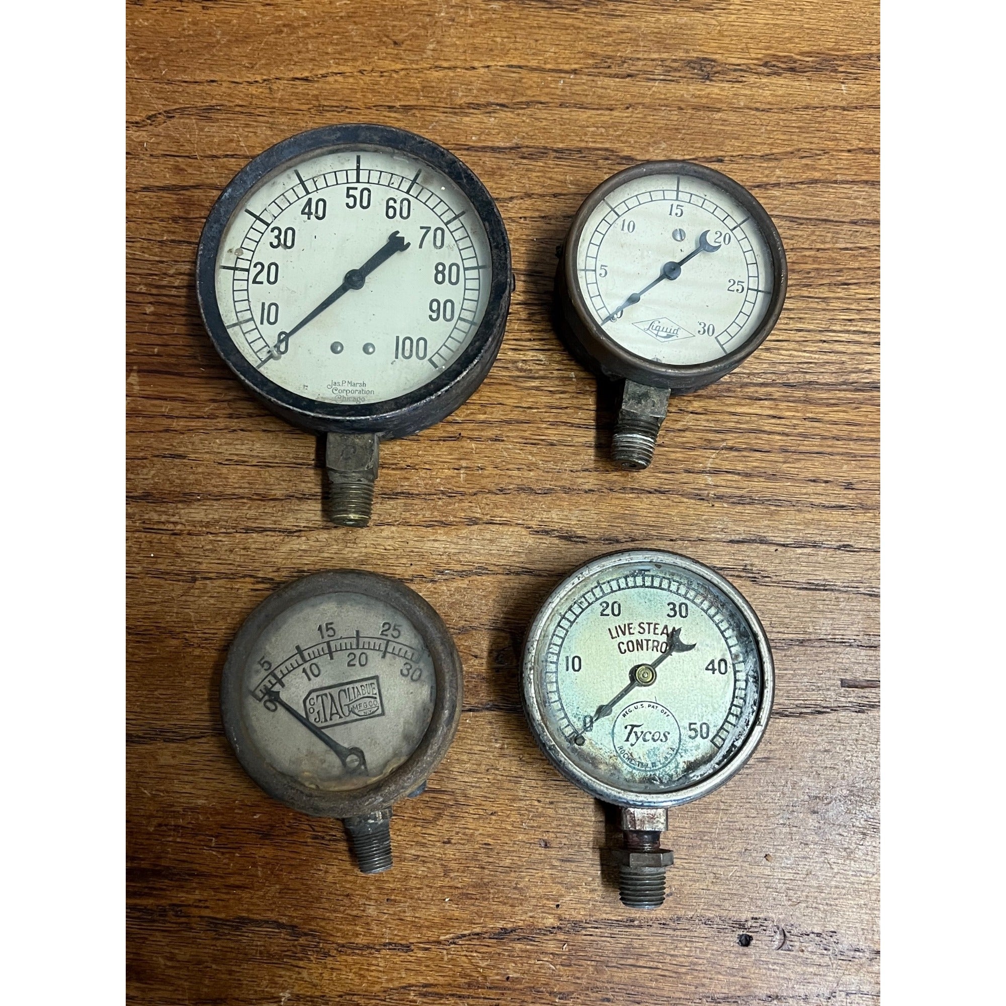 Antique Steampunk Pressure Gauge Lot Tagliabue, Jas P. Marsh, Tycos Live Steam +