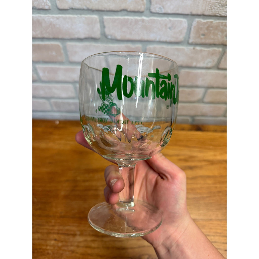 Vintage 1970s Mountain Dew Glass Goblet Drinking Mug - It'll Tickle Yore Innards Thumbprint
