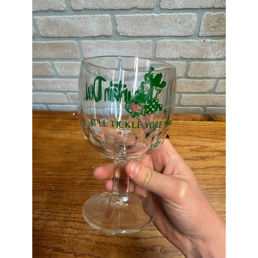 Vintage 1970s Mountain Dew Glass Goblet Drinking Mug - It'll Tickle Yore Innards Thumbprint