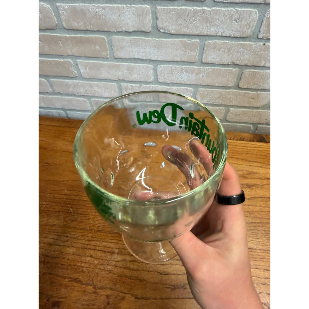 Vintage 1970s Mountain Dew Glass Goblet Drinking Mug - It'll Tickle Yore Innards Thumbprint