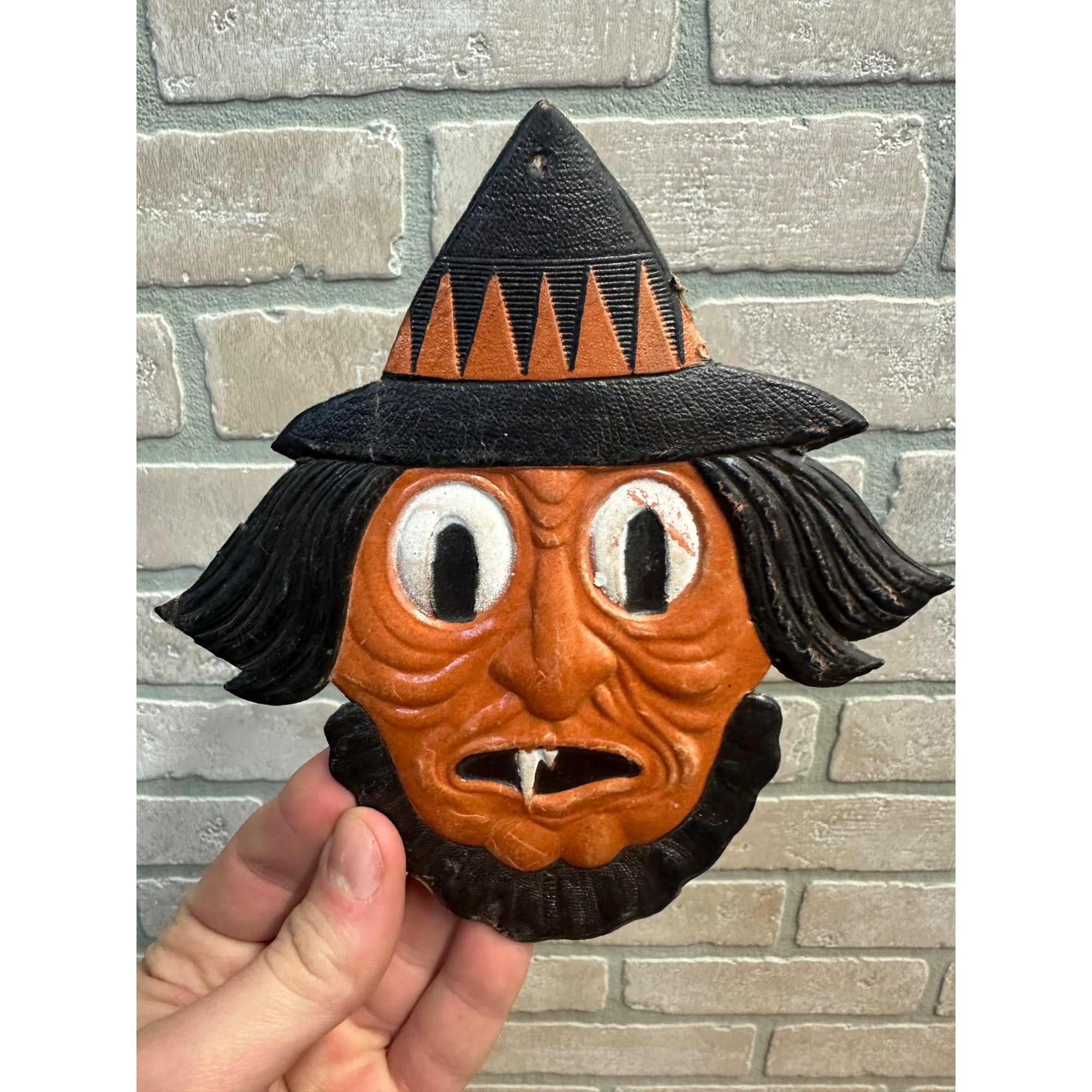 SCARCE Antique 1920s Halloween Witch Head Cardboard Embossed German