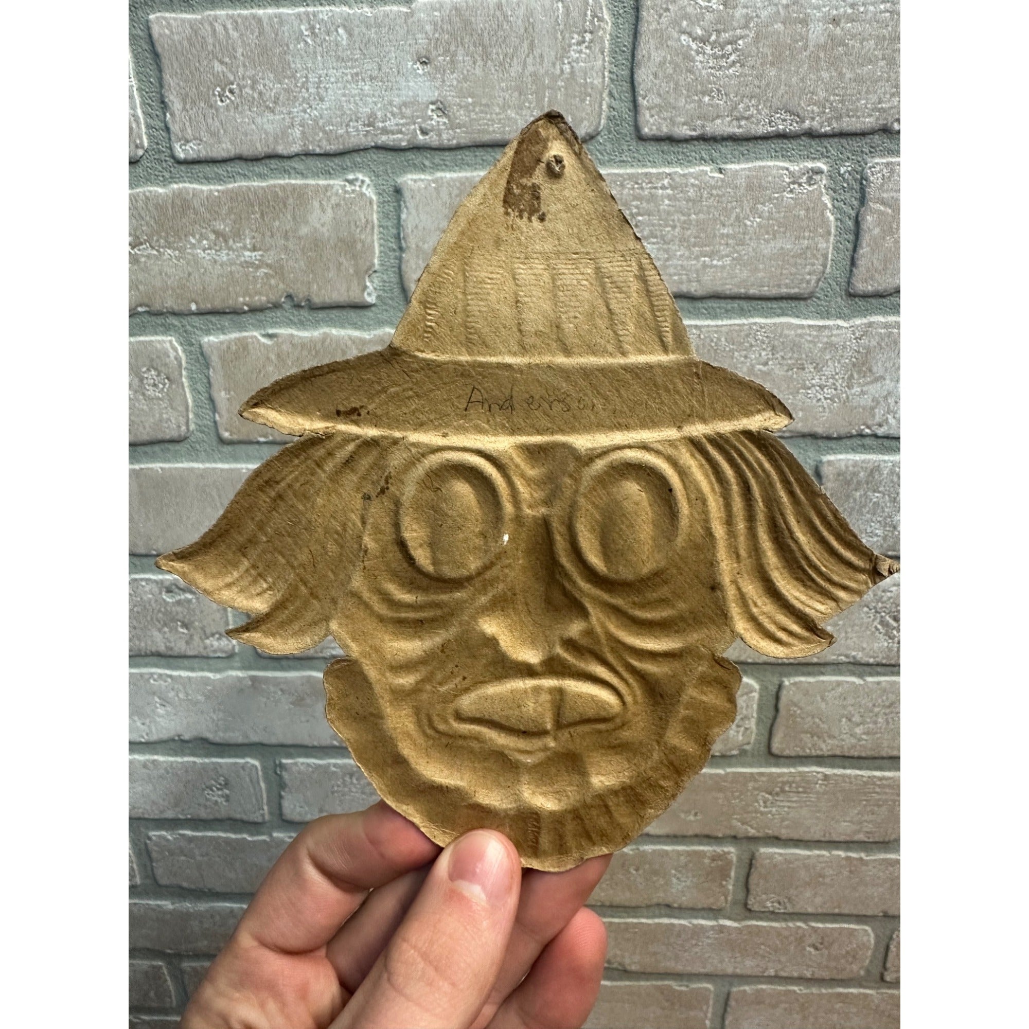 SCARCE Antique 1920s Halloween Witch Head Cardboard Embossed German