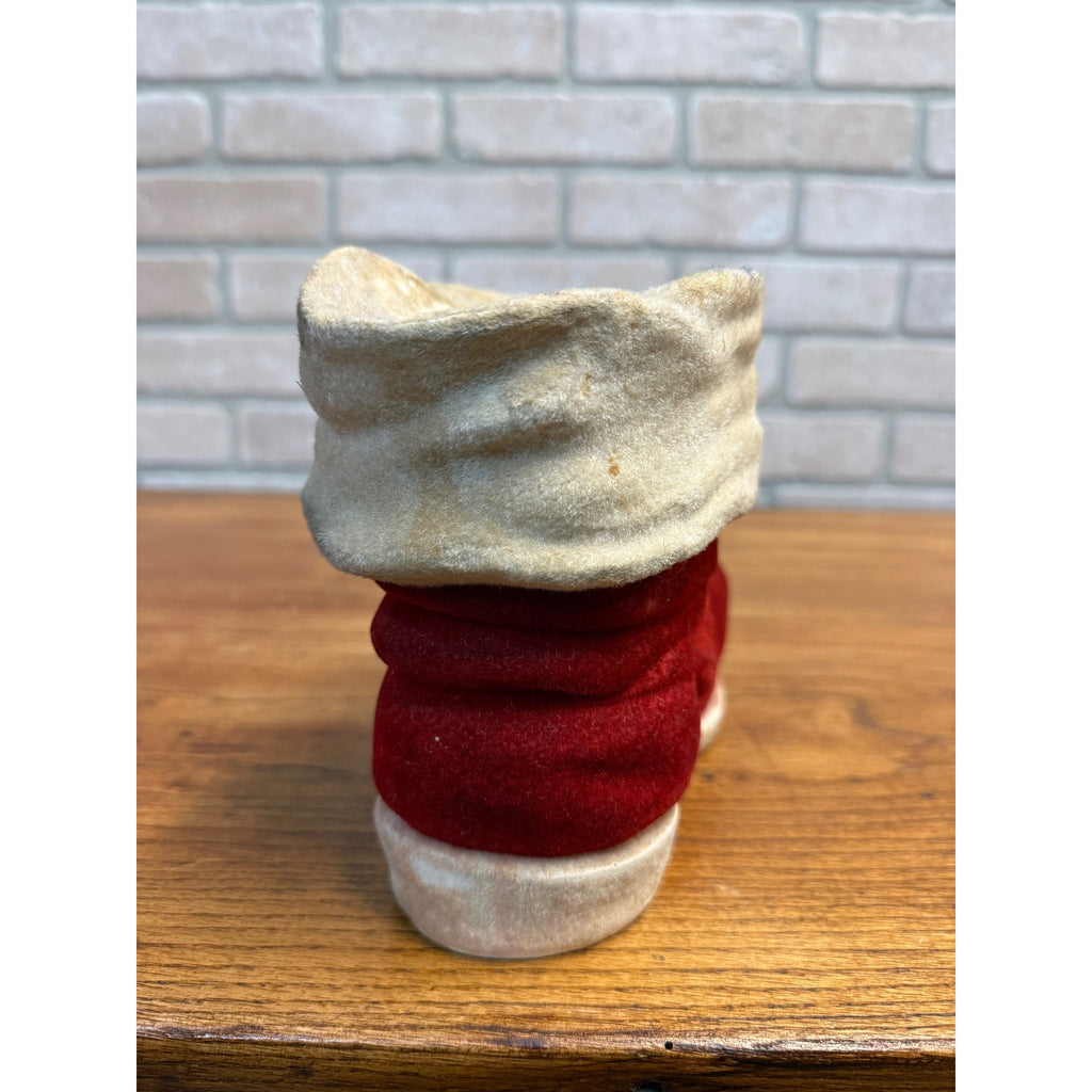 Vintage 1950s Christmas Santa's Boot Chalkware Flocked Planter Candy Container