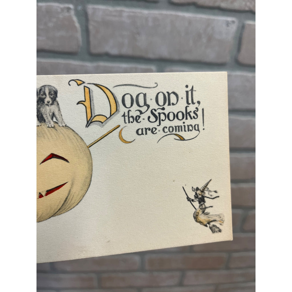 RARE Vintage Halloween Postcard Dogs On it Spook Puppies Signed Clen Dening
