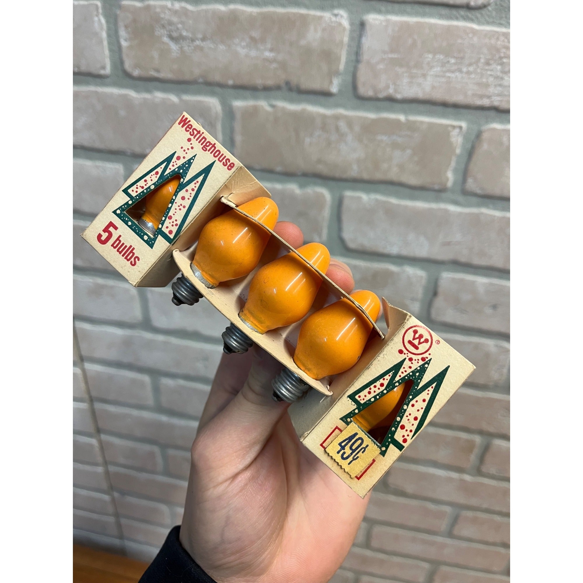 Vintage 1940s Christmas Bulbs Westinghouse D18 C-7 1/2 Orange 5 Count NOS NEW