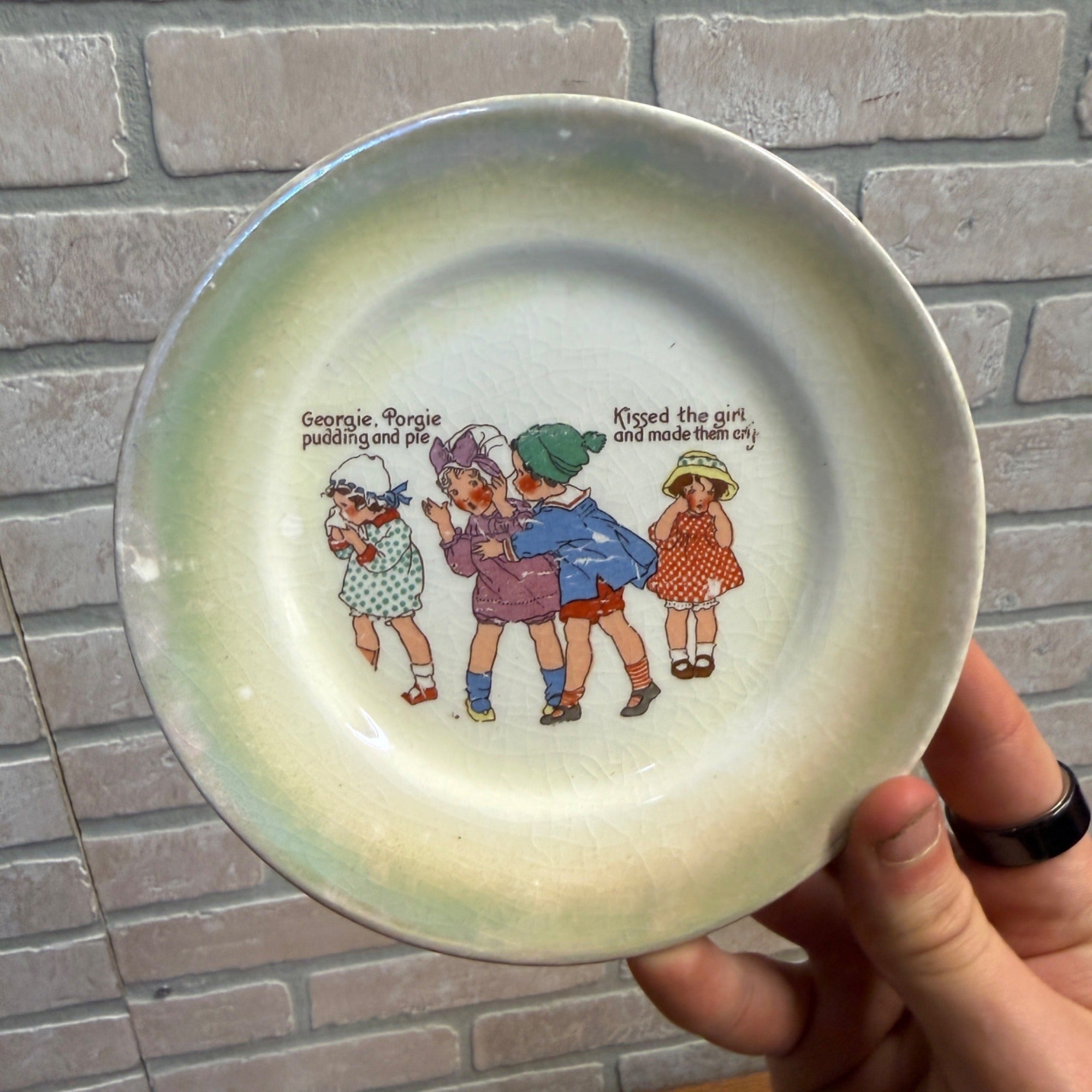 Vintage Georgie Porgie Nursery Rhyme Ceramic Plate By Denne 1930s Decorative Dish