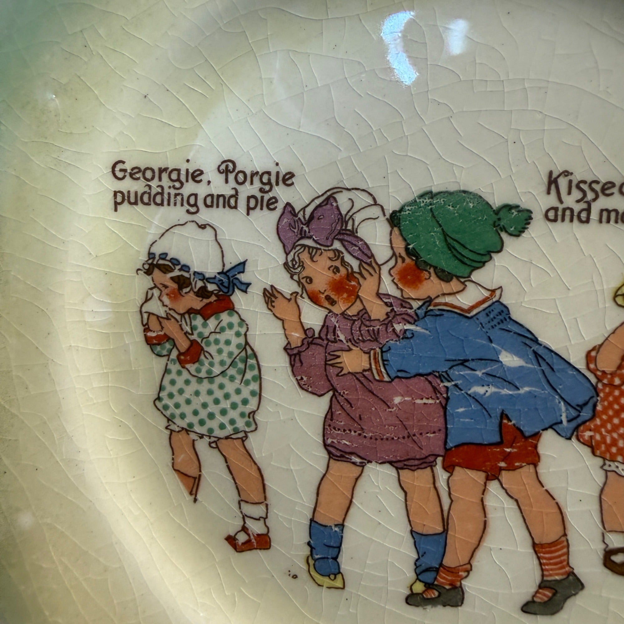 Vintage Georgie Porgie Nursery Rhyme Ceramic Plate By Denne 1930s Decorative Dish