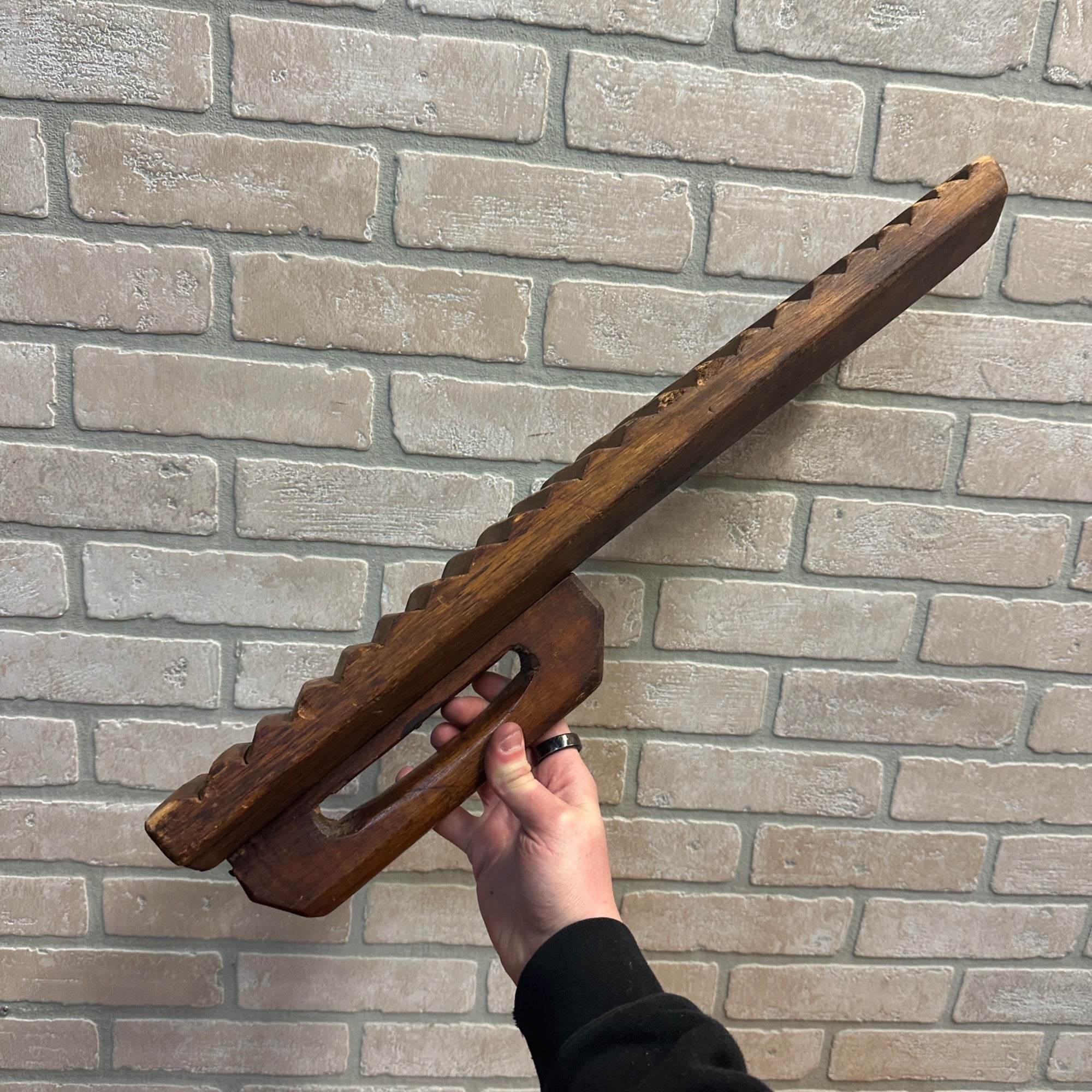 Antique Primitive 1800s Wood Scrub Wash Board Handle Hand Carved Washboard Farm