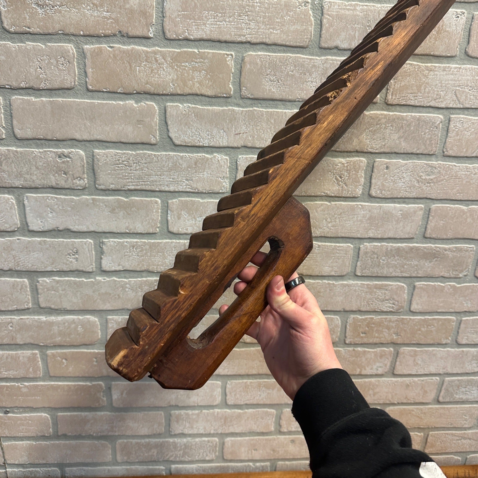 Antique Primitive 1800s Wood Scrub Wash Board Handle Hand Carved Washboard Farm