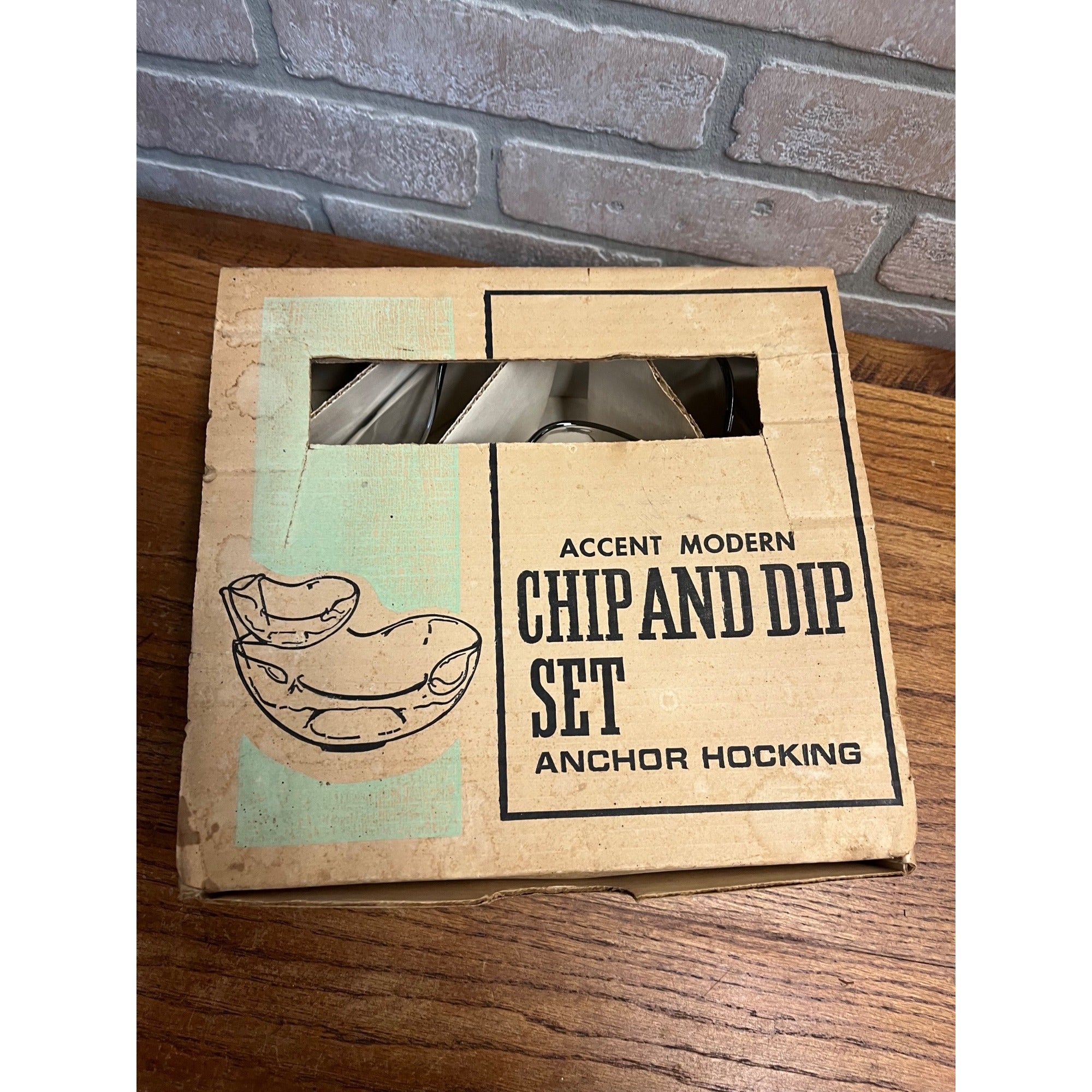 Vintage Anchor Hocking Accent Modern Clear Glass Chip & Dip Set w/Box
