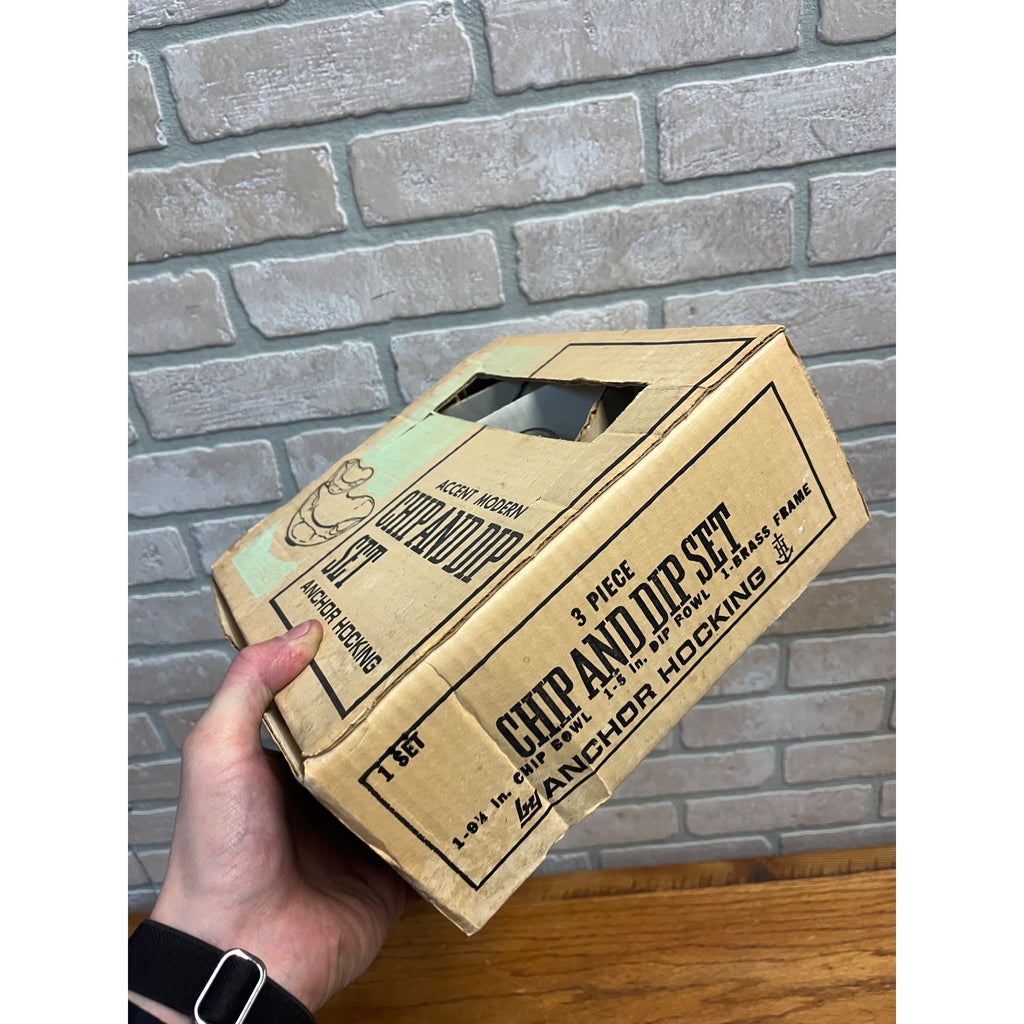 Vintage Anchor Hocking Accent Modern Clear Glass Chip & Dip Set w/Box