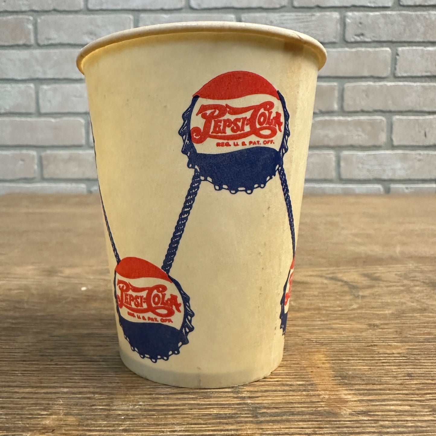 1940s 9oz Pepsi Cola DOUBLE Dot Bouncing Drum Soda Promo Wax Paper Cup