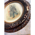 Antique 1890s Victorian Orante Wood Frame Litho Ichabod Crane Sleepy Hollow