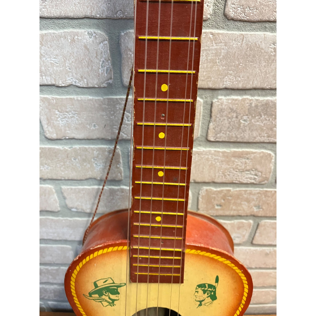 VINTAGE 1959 JEFFERSON PRESTIGE TOY LONE RANGER AND TONTO GUITAR litho
