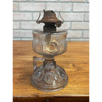 Antique 1890s Bullseye Footed Hand Loop Handle Finger Oil Lamp EAPG