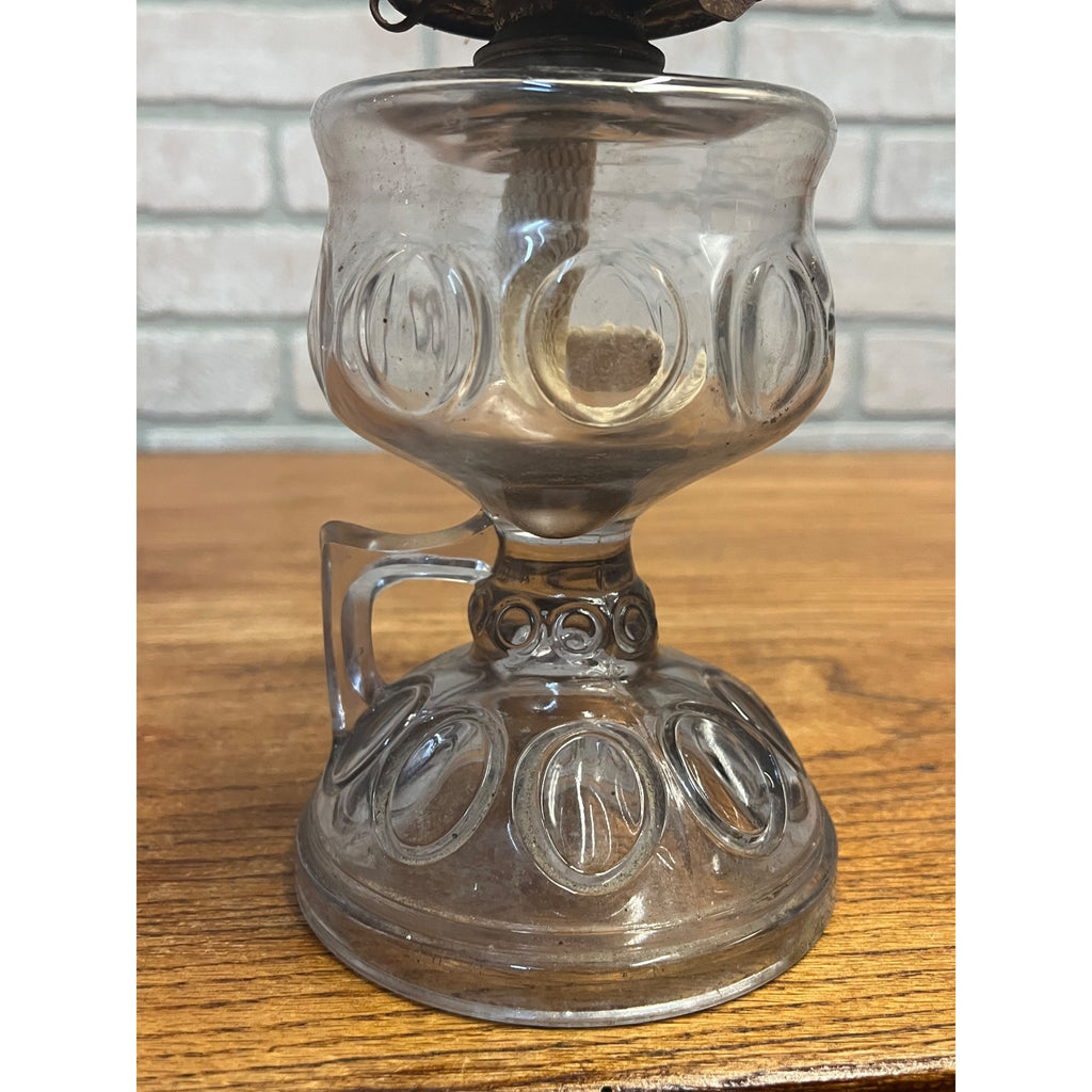 Antique 1890s Bullseye Footed Hand Loop Handle Finger Oil Lamp EAPG