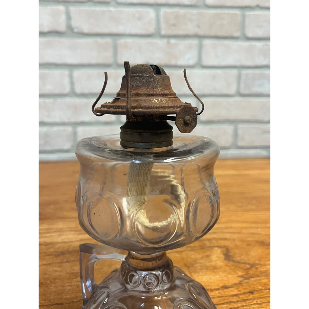 Antique 1890s Bullseye Footed Hand Loop Handle Finger Oil Lamp EAPG
