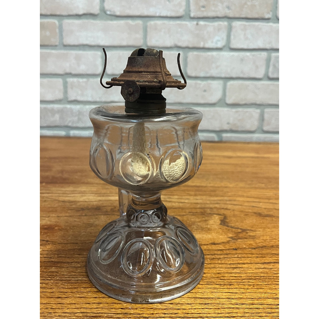 Antique 1890s Bullseye Footed Hand Loop Handle Finger Oil Lamp EAPG