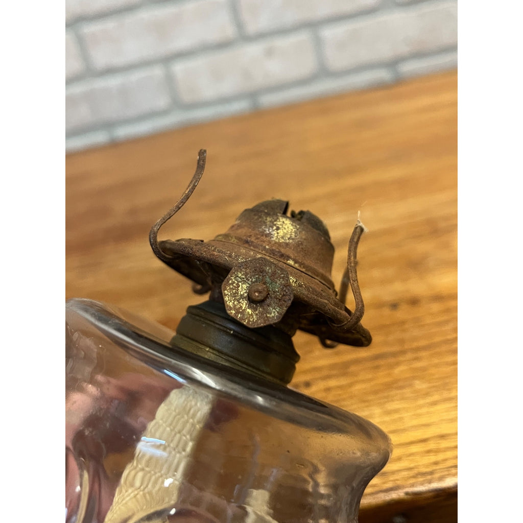 Antique 1890s Bullseye Footed Hand Loop Handle Finger Oil Lamp EAPG