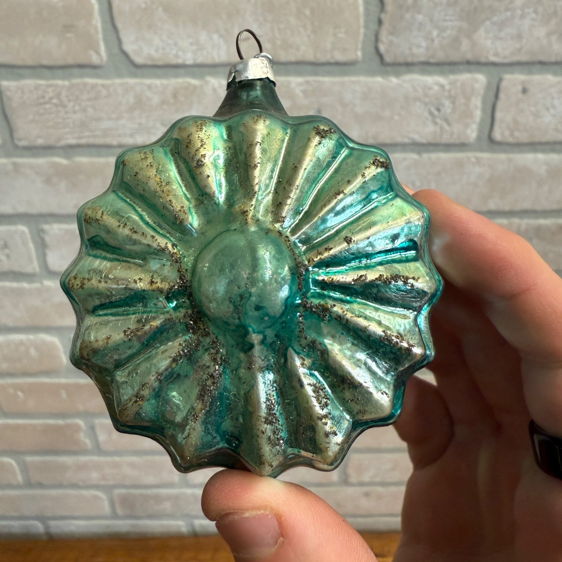 Vintage Green Large West Germany Flower Spitz Cookie Christmas Ornament