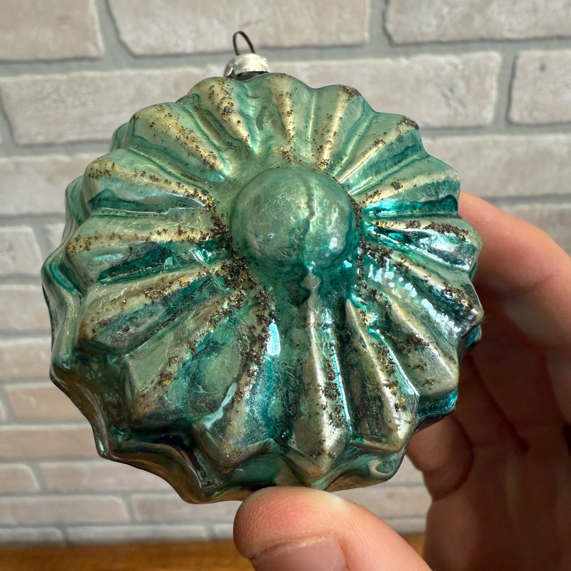 Vintage Green Large West Germany Flower Spitz Cookie Christmas Ornament