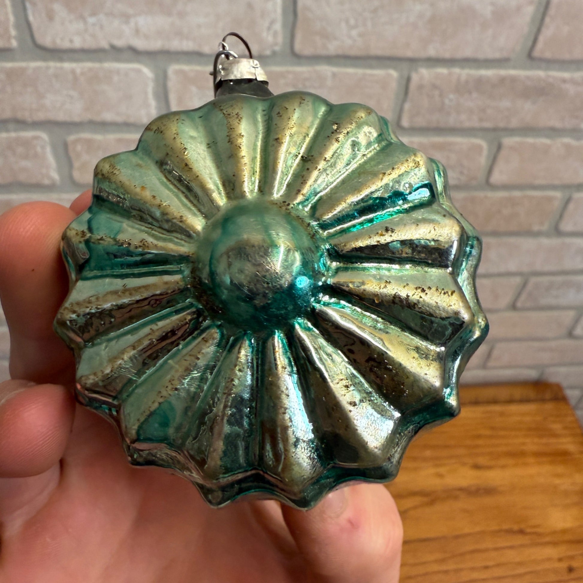 Vintage Green Large West Germany Flower Spitz Cookie Christmas Ornament