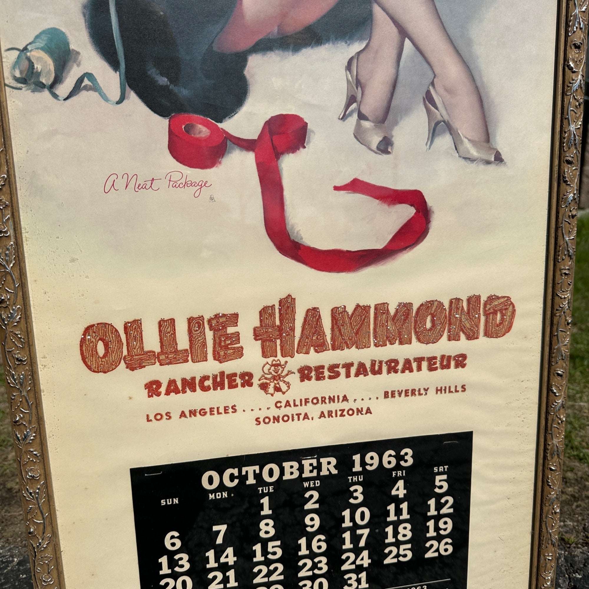Vintage 1963 Ollie Hammond Restaurant Advertising Calendar Sign Elvgren Pinup