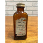 Vintage Charcoal and Pepsin Apothecary Brown Amber Bottle Lilly