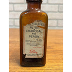 Vintage Charcoal and Pepsin Apothecary Brown Amber Bottle Lilly