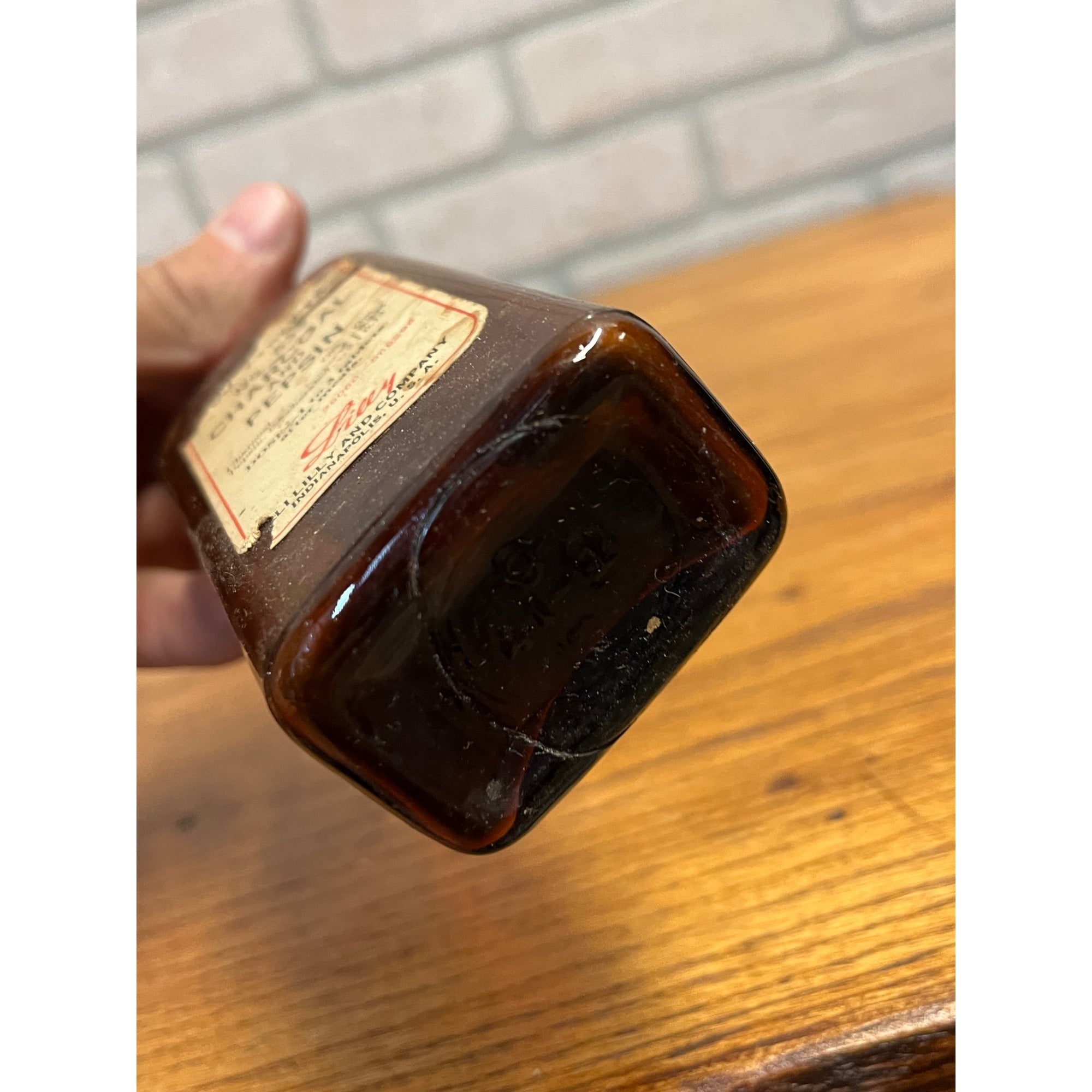 Vintage Charcoal and Pepsin Apothecary Brown Amber Bottle Lilly